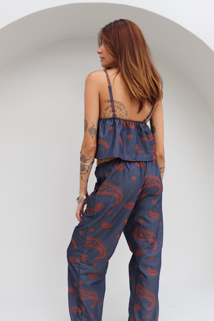 Top Solaria Caxemira Bordado Orange Com Alça