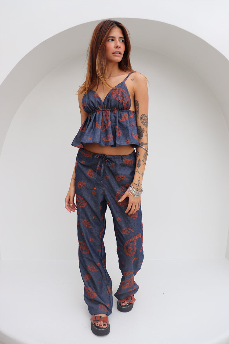 Top Solaria Caxemira Bordado Orange Com Alça