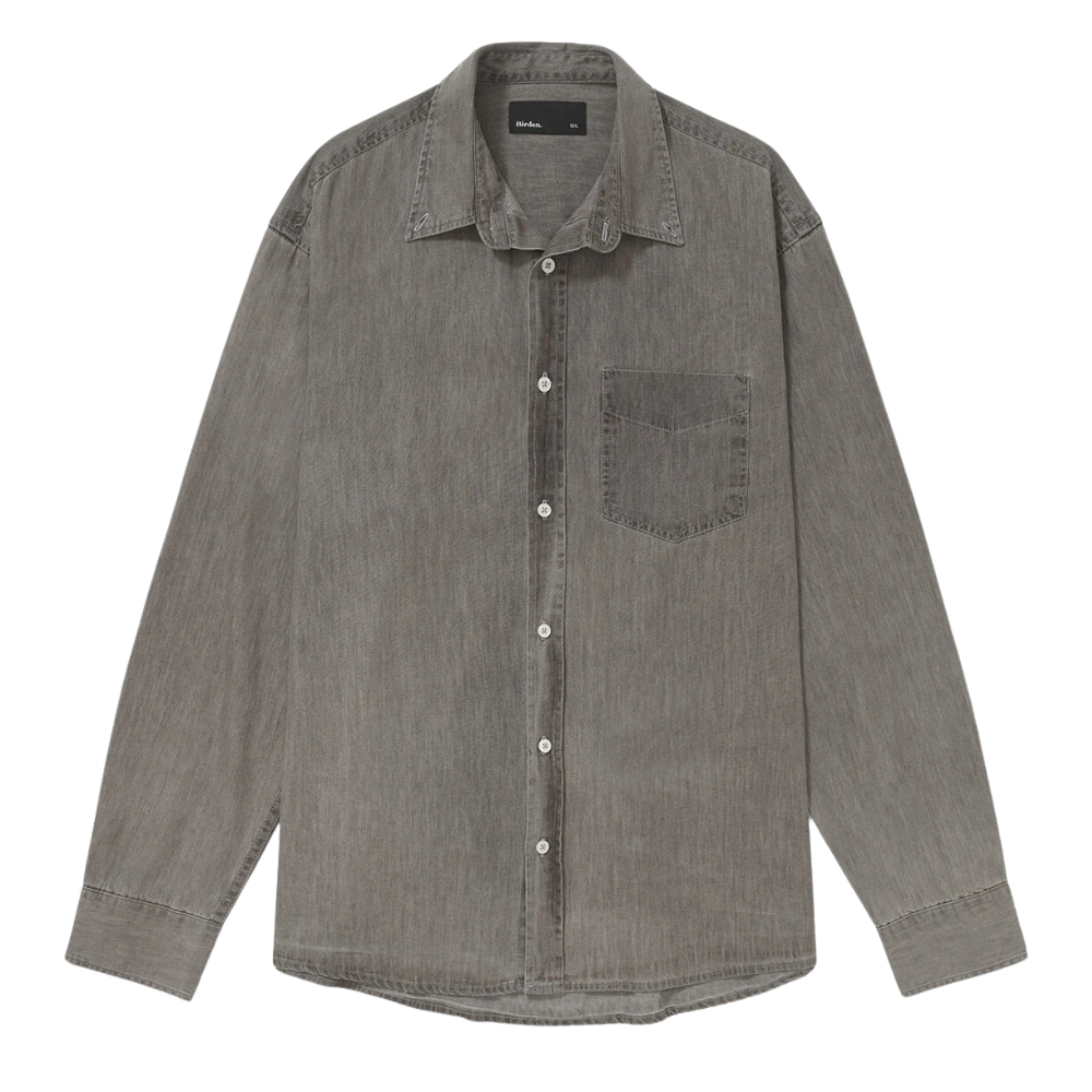 Camisa Birden Manga Longa Oxford Washed Charcoal Cinza
