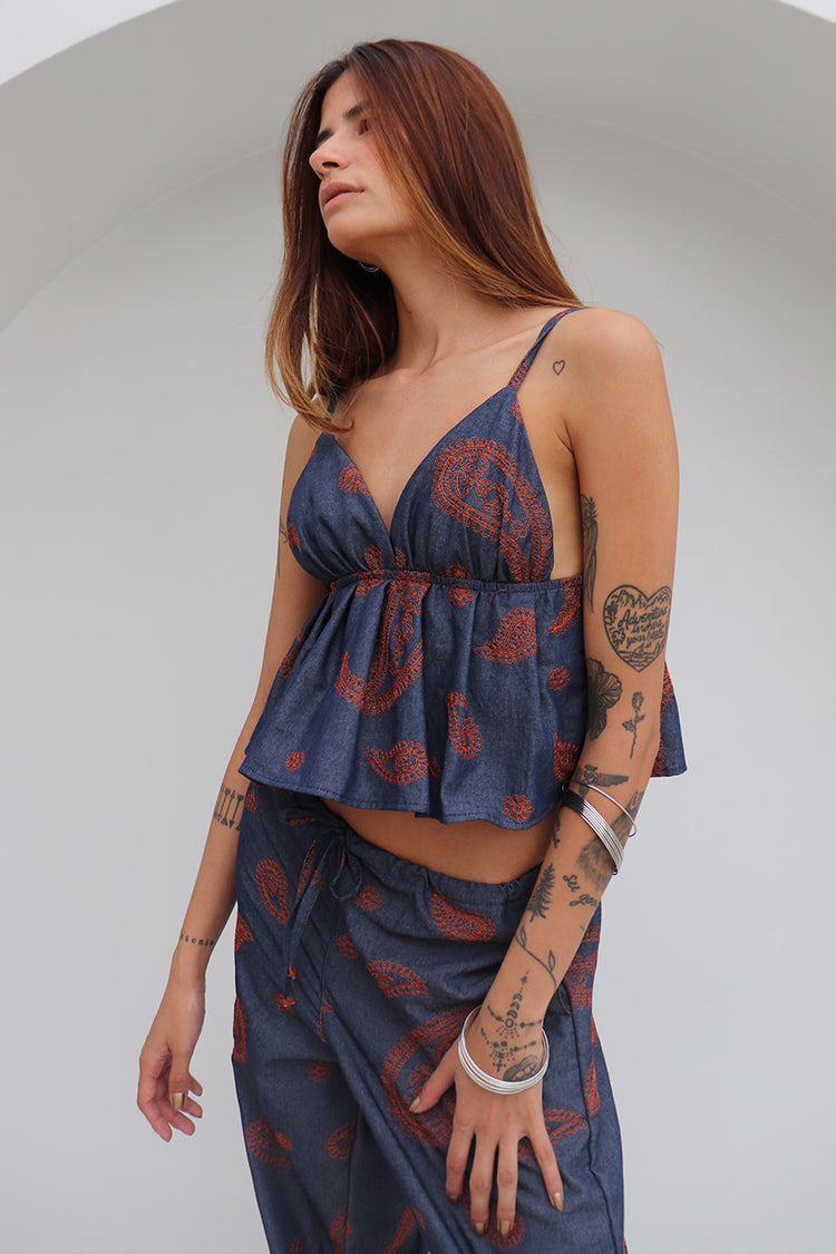 Top Solaria Caxemira Bordado Orange Com Alça