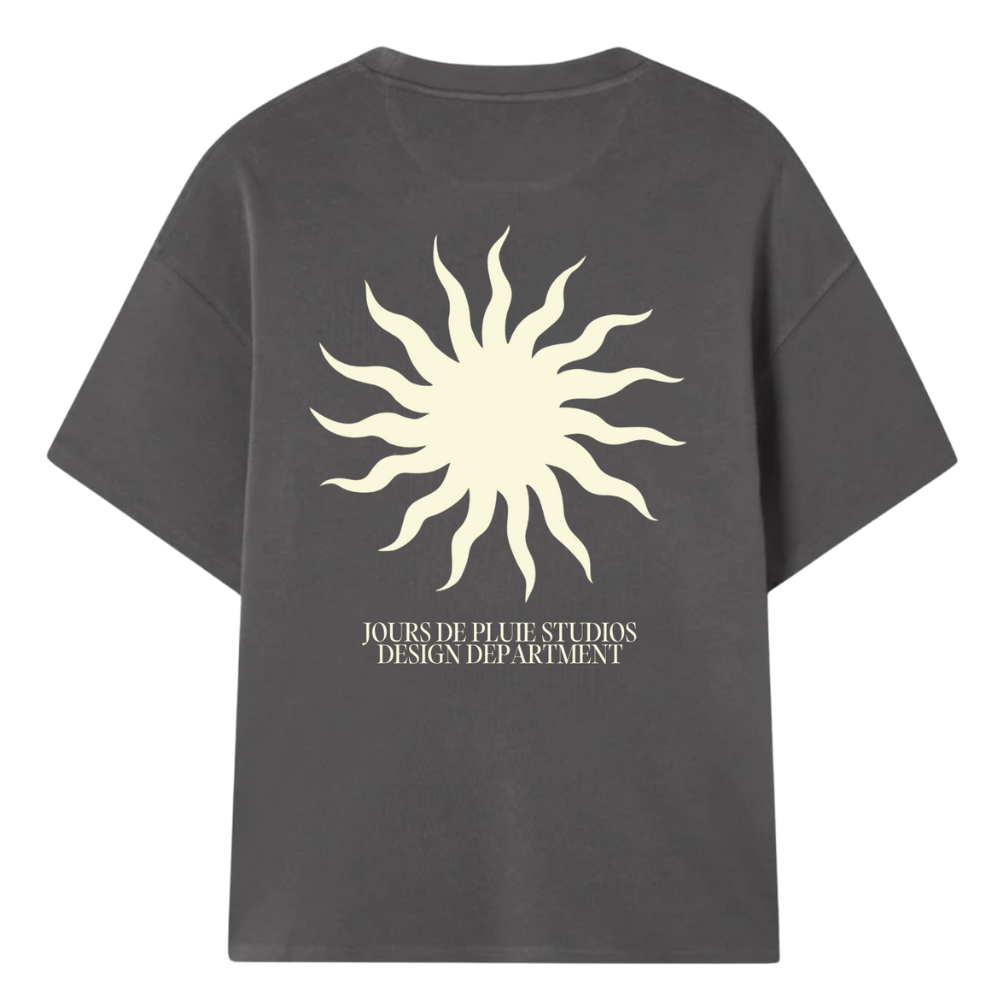 Camiseta Boxy Jours De Pluie Sol Cinza