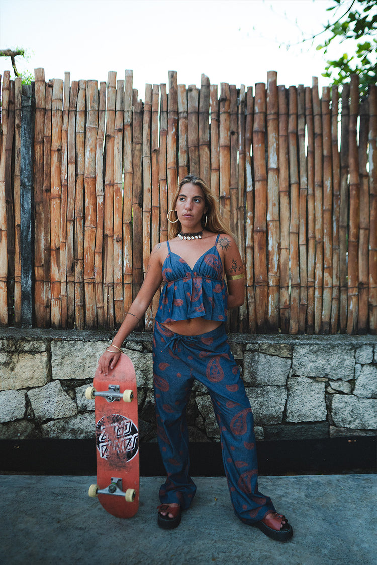 Top Solaria Caxemira Bordado Orange Com Alça