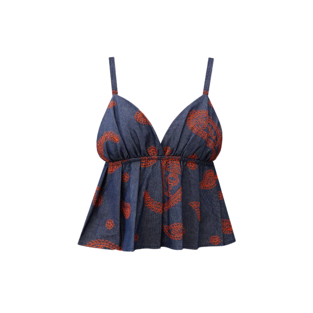 Top Solaria Caxemira Bordado Orange Com Alça