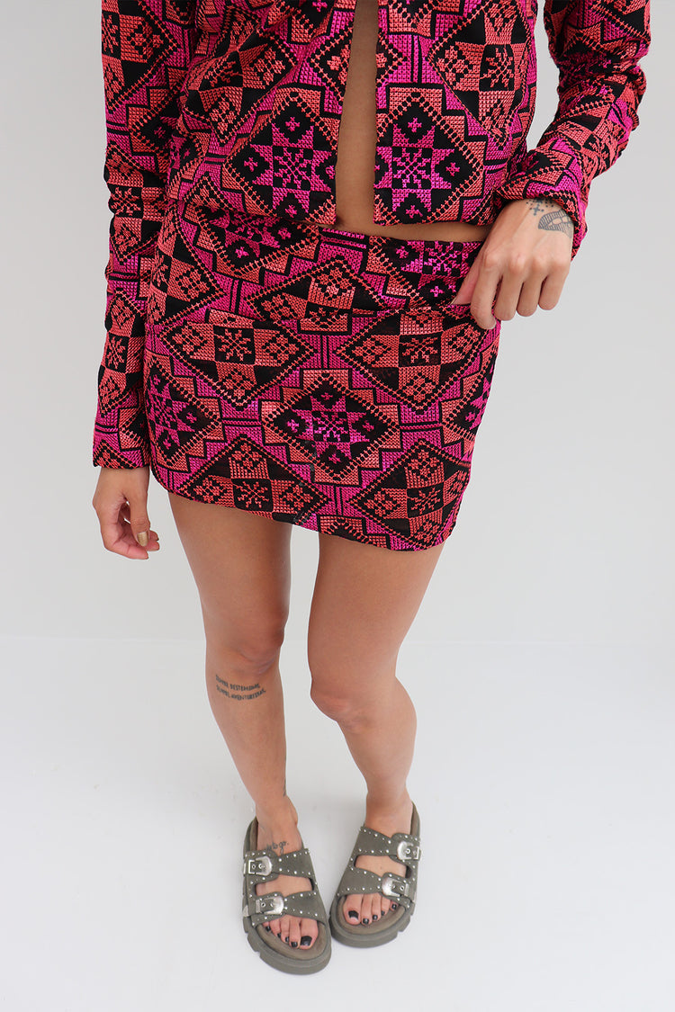 Saia/Shorts Cocktail Tule Bordado Pink