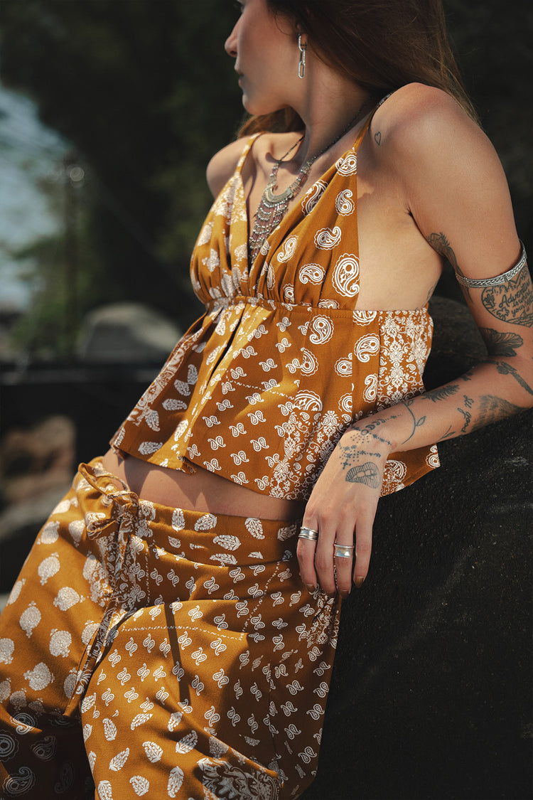 Top Solaria Sarja Estampado Caramelo Com Alça