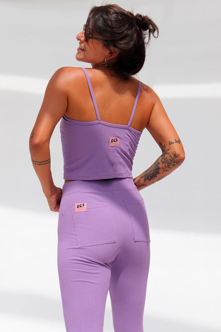 Calça Peggy Flare Malha Canelada Lilac