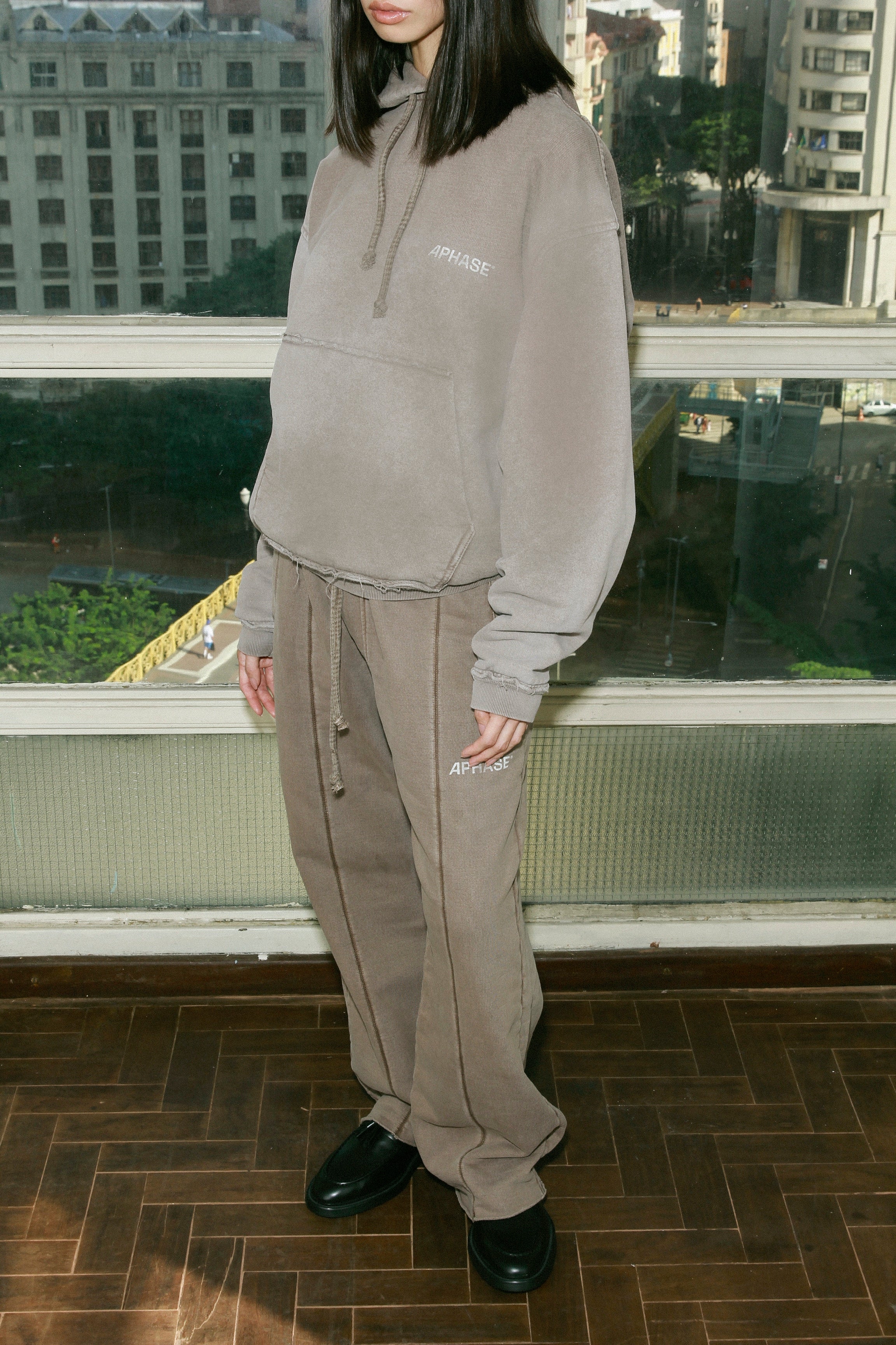 Casaco Hoodie Aphase Relaxed Bege Estonado