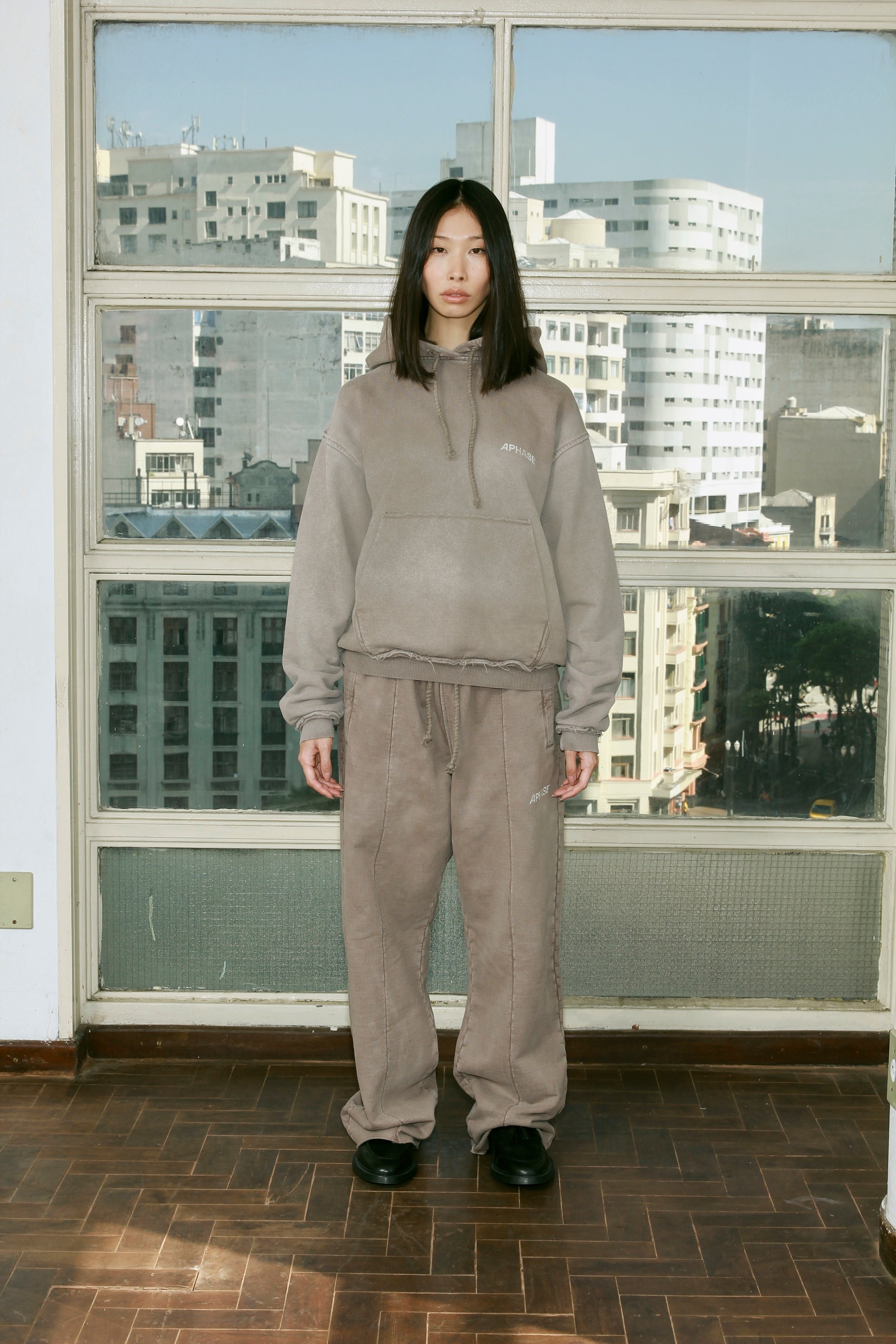 Casaco Hoodie Aphase Relaxed Bege Estonado