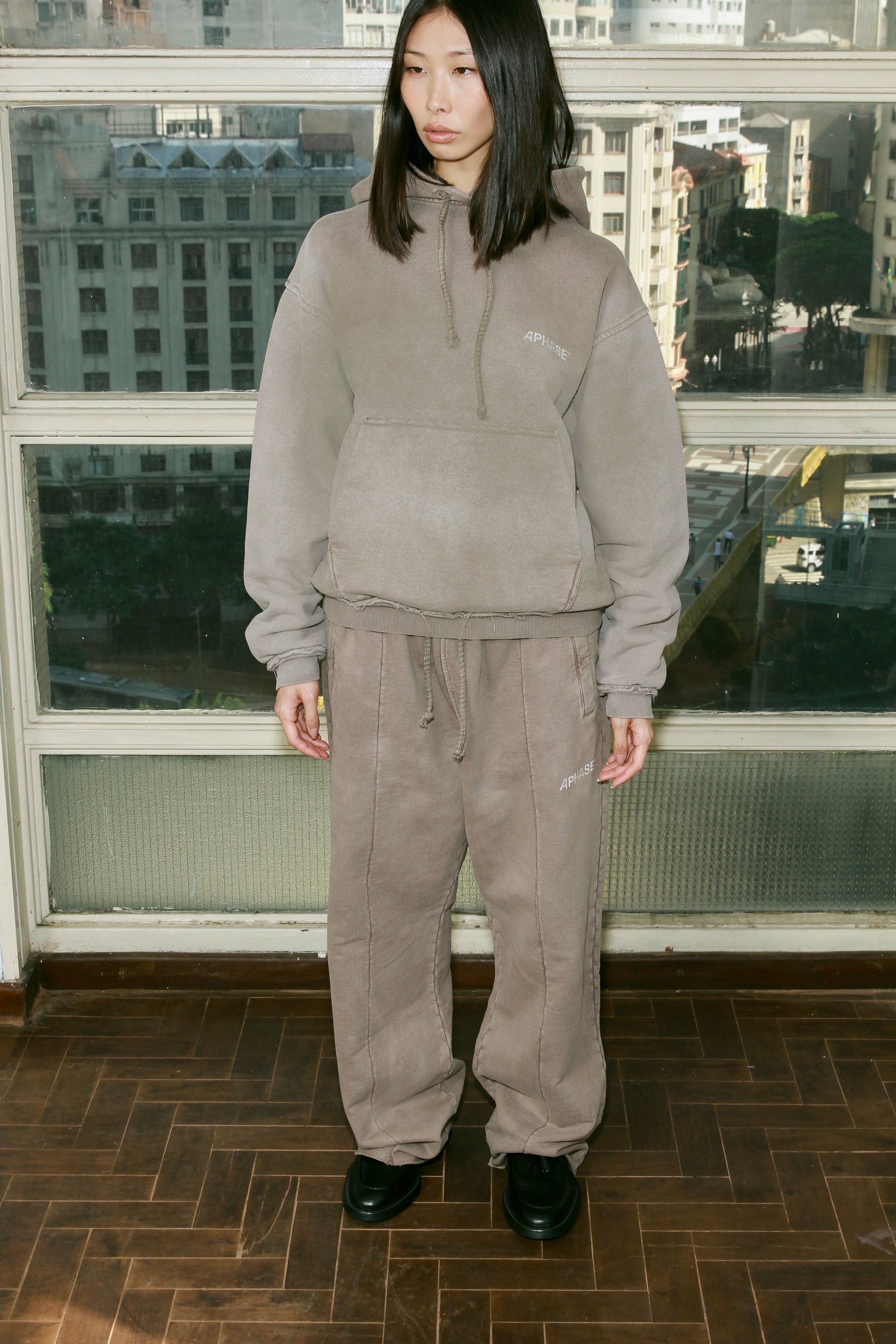 Casaco Hoodie Aphase Relaxed Bege Estonado