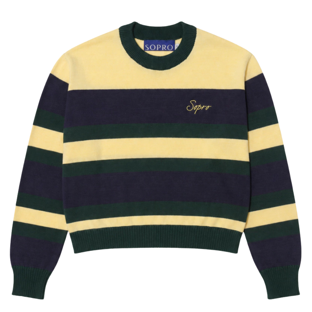 Casaco Tricot Sopro Cropped Formação Completa Amarelo e Verde