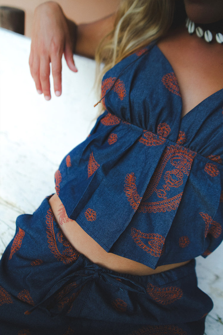 Top Solaria Caxemira Bordado Orange Com Alça