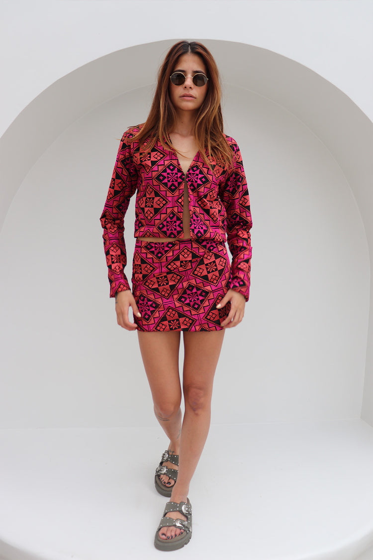 Saia/Shorts Cocktail Tule Bordado Pink