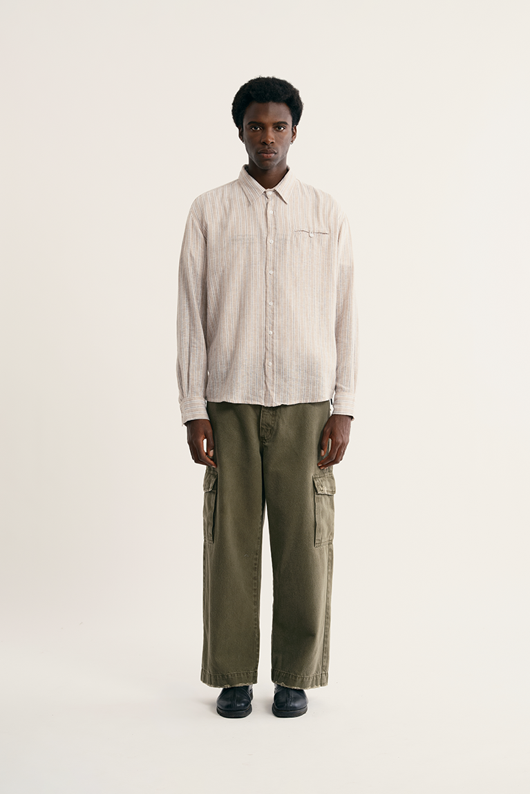 Camisa Carnan Striped Linen Bege