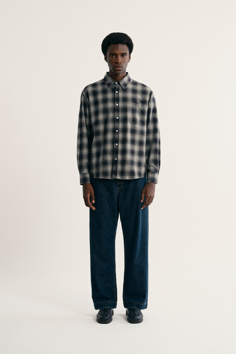 Camisa Carnan Plaid Distressed Preto e Cinza