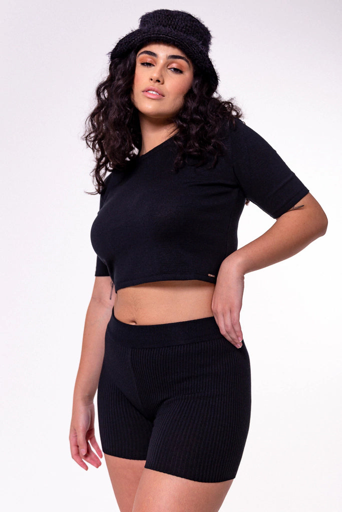 T-Shirt Cropped Tricoteen Preto