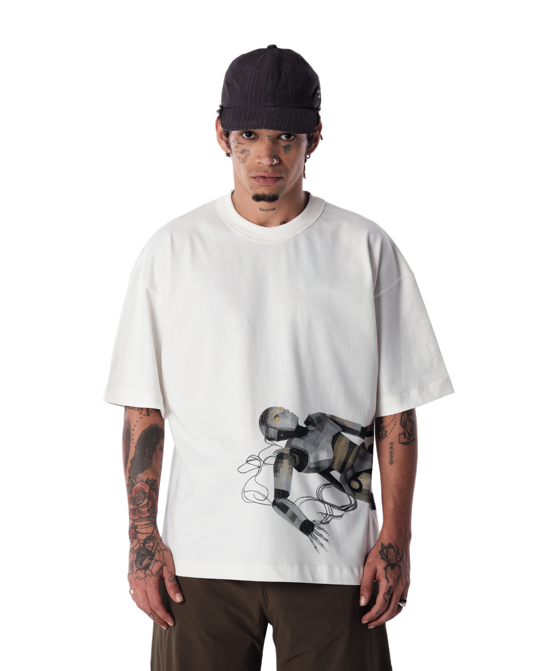 Camiseta Quadro Creations Down Robot Boxy Branca