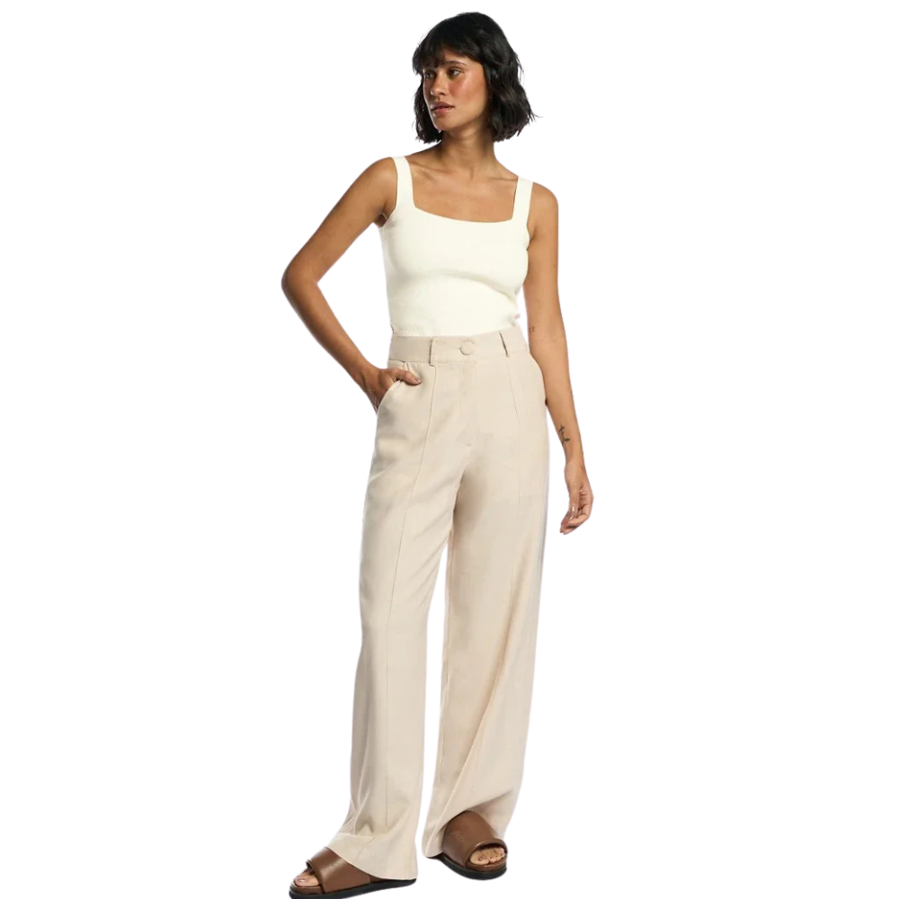 Calca Feminina Aragana Pantalona Linho Caqui