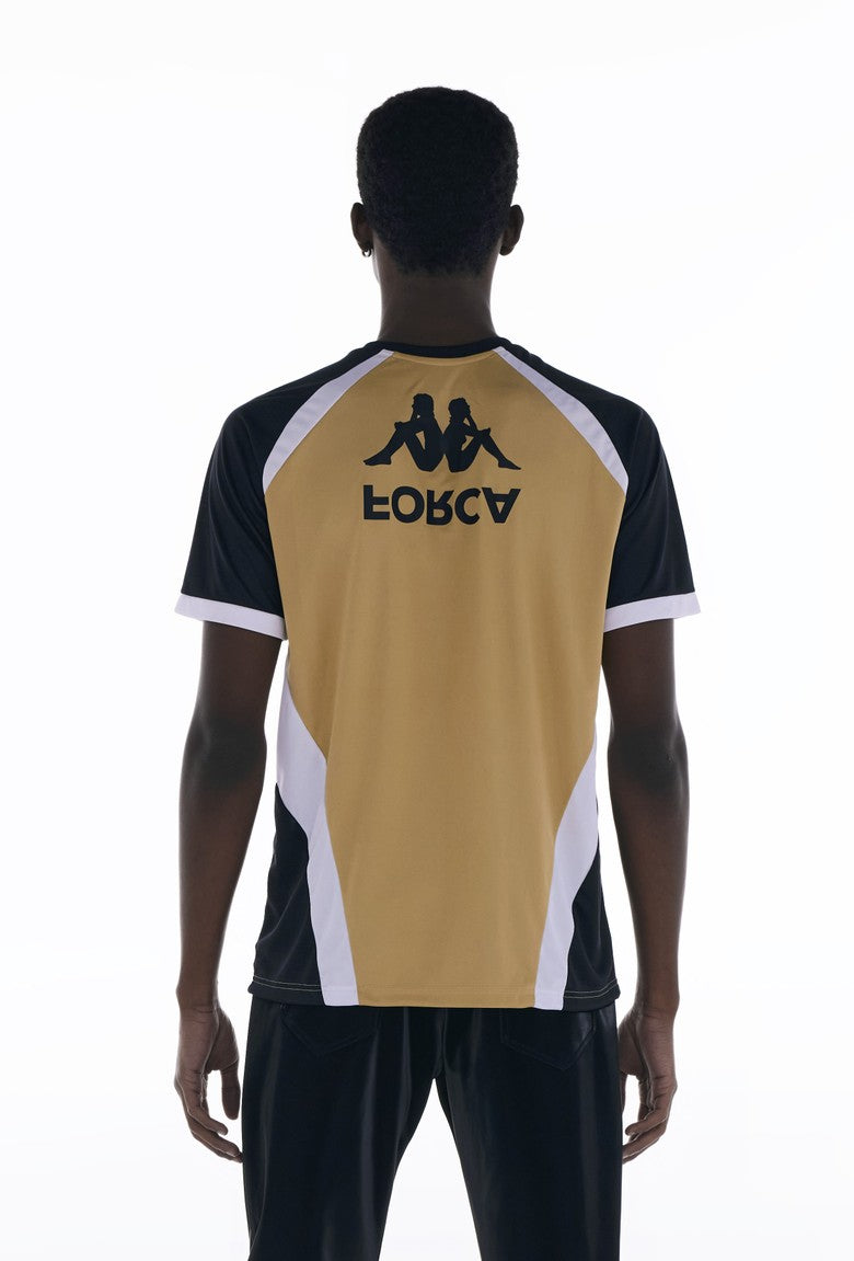 Camiseta Futebol Kappa x Forca Dourada e Preta