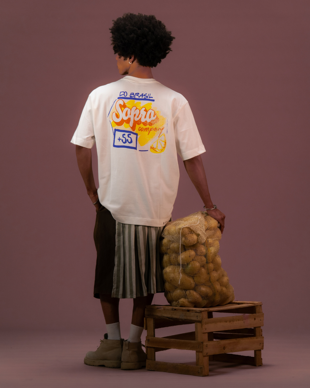 Camiseta Sopro "+55" Oversized Off White