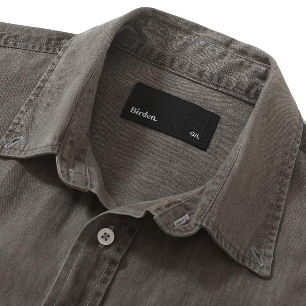 Camisa Birden Manga Longa Oxford Washed Charcoal Cinza