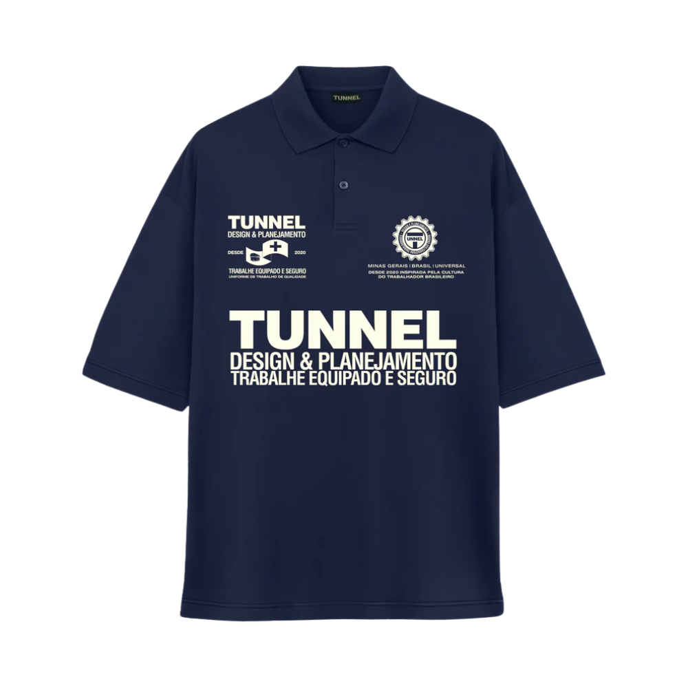 Camiseta Polo Tunnel Boxy Patrocínios Azul Marinho