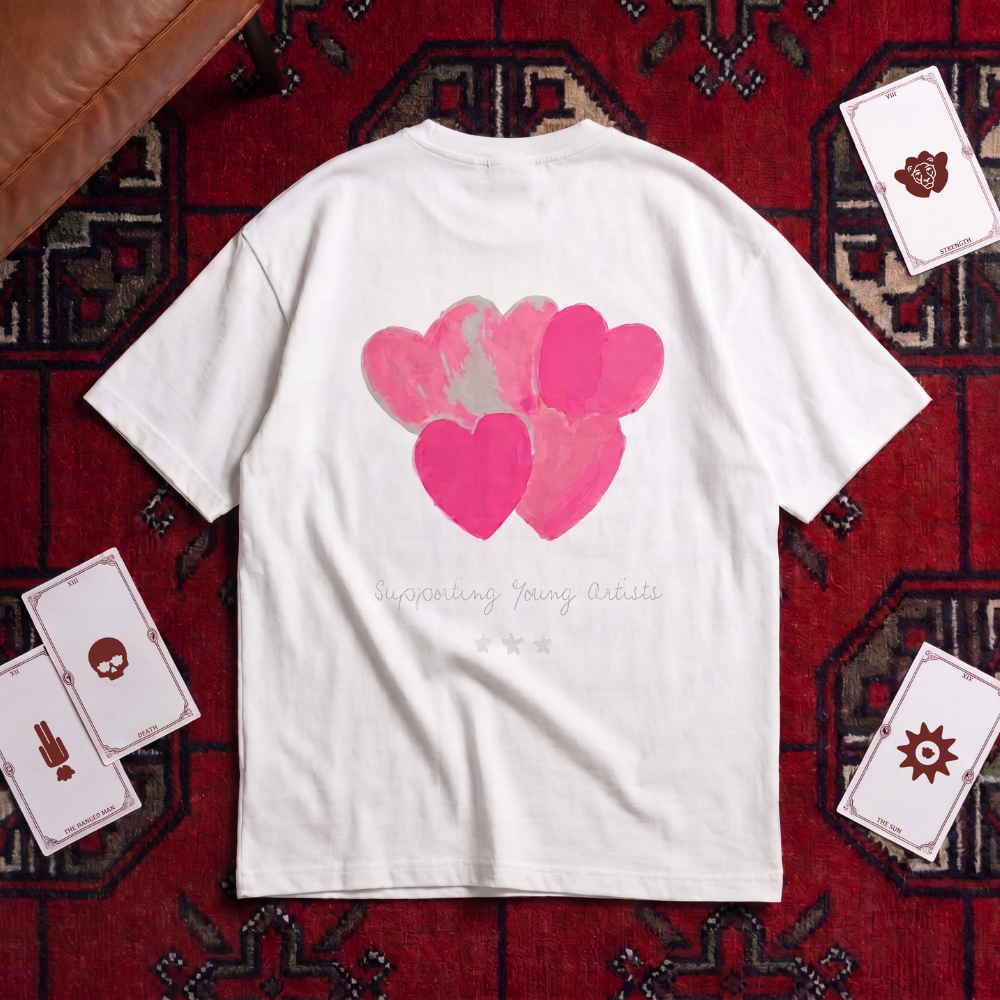 Camiseta Jours de Pluie Pink Hearts Tee Branca