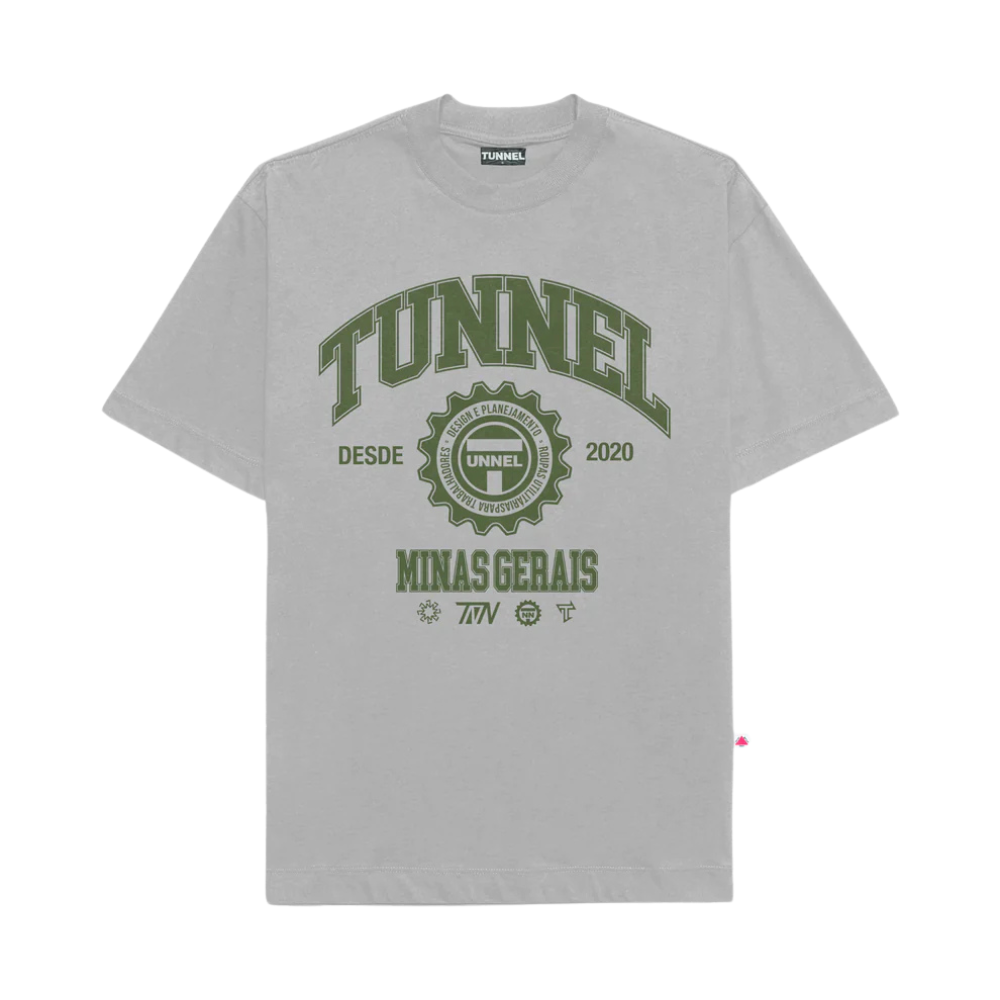 Camiseta Tunnel Oversized Puff College Cinza