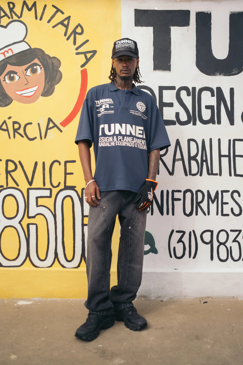 Camiseta Polo Tunnel Boxy Patrocínios Azul Marinho