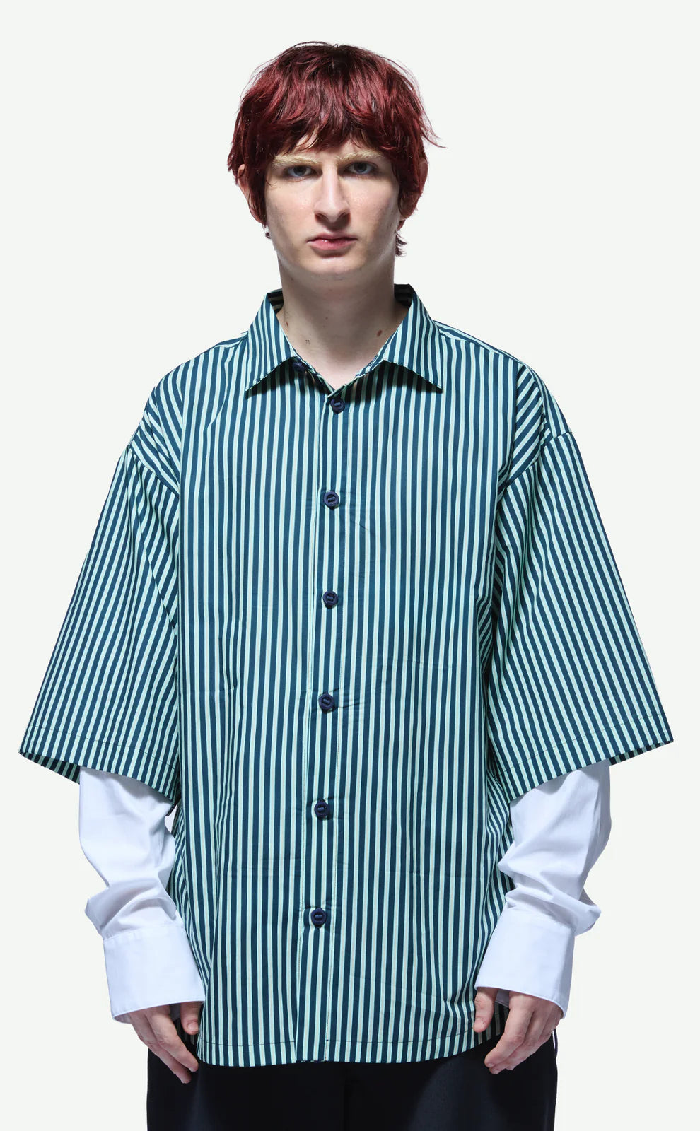 Camisa de Botão Longsleeve Quadro Creations Listrada Azul